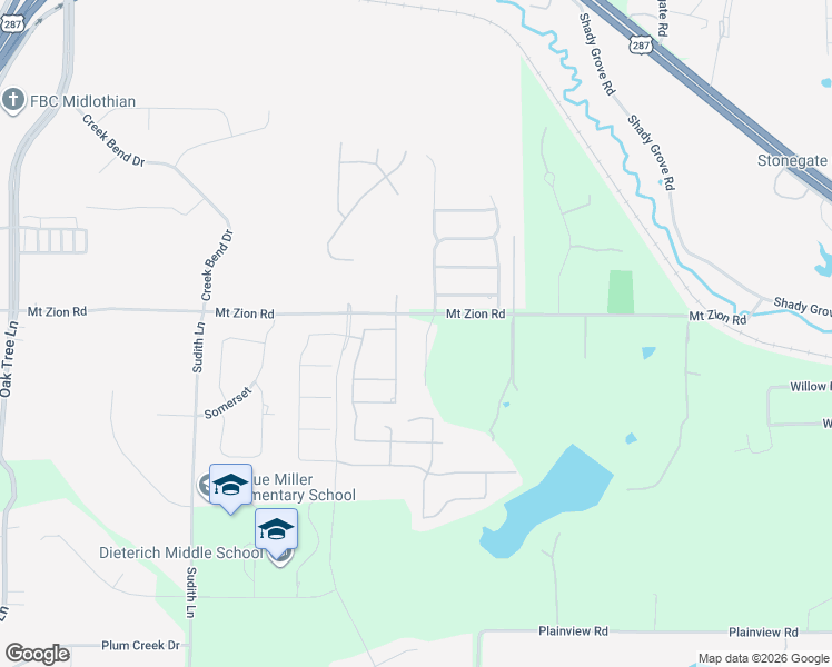 map of restaurants, bars, coffee shops, grocery stores, and more near 2620 Mount Zion Road in Midlothian