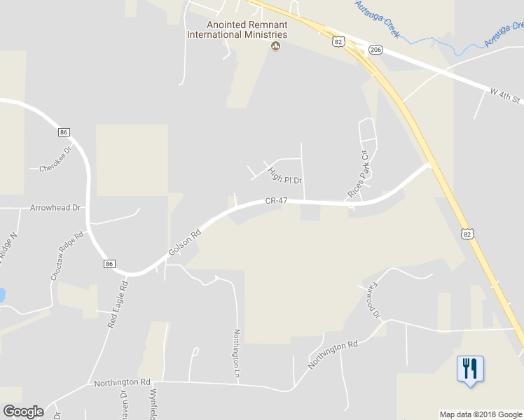 map of restaurants, bars, coffee shops, grocery stores, and more near 1361 Indian Hills Road in Prattville