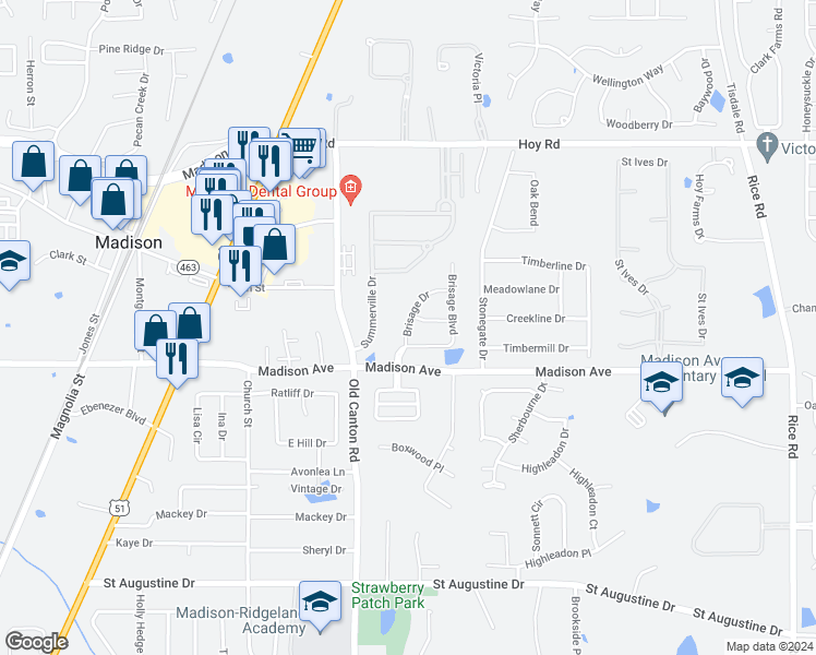 map of restaurants, bars, coffee shops, grocery stores, and more near Brisage Drive in Madison