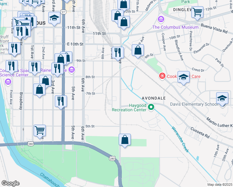 map of restaurants, bars, coffee shops, grocery stores, and more near 900 8th Street in Columbus
