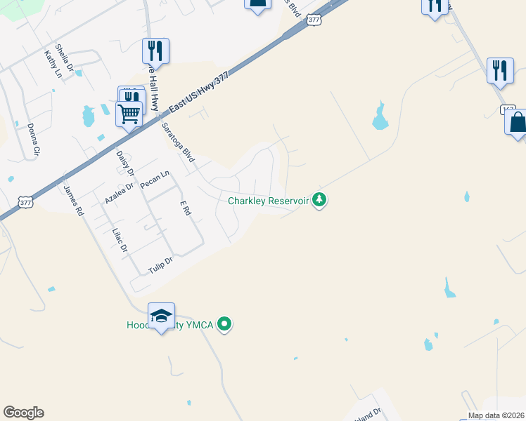 map of restaurants, bars, coffee shops, grocery stores, and more near 1640 Omaha Drive in Granbury