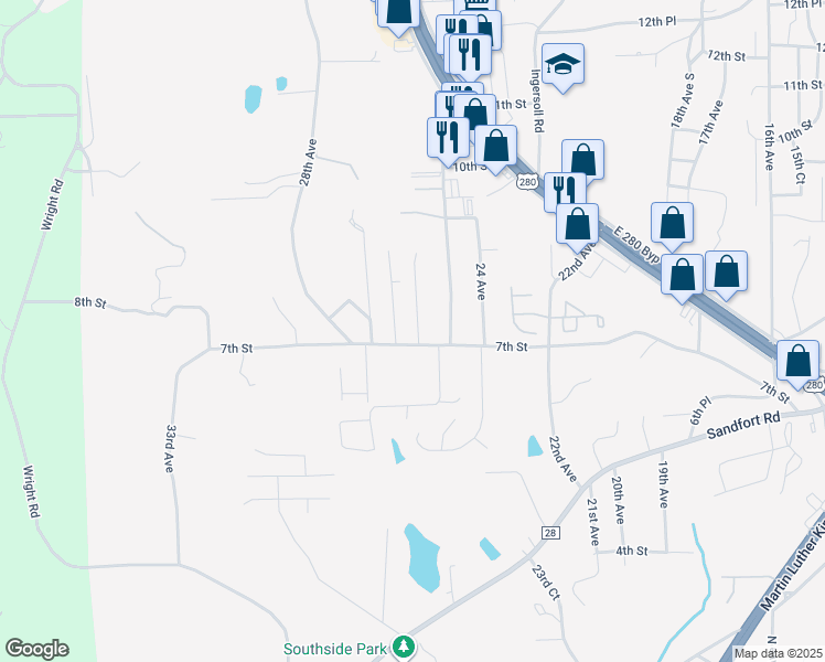 map of restaurants, bars, coffee shops, grocery stores, and more near 705 Pine Hill Court in Phenix City