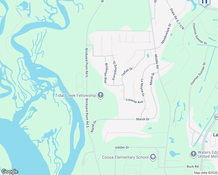 map of restaurants, bars, coffee shops, grocery stores, and more near 9 Brickman Way in Beaufort