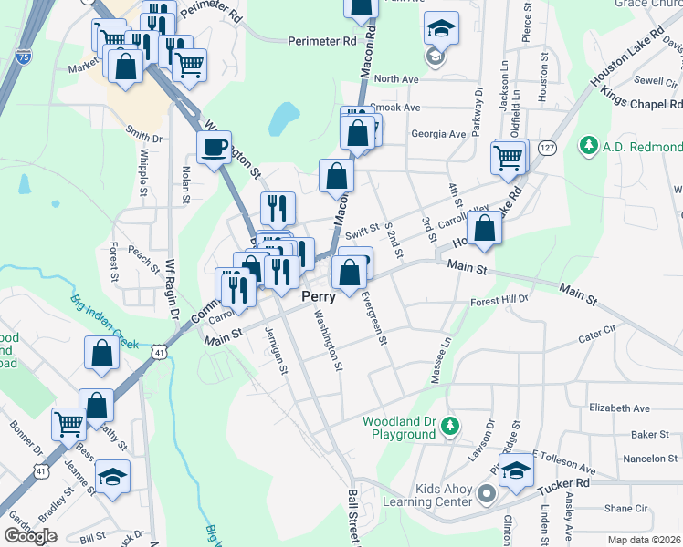 map of restaurants, bars, coffee shops, grocery stores, and more near 1012 Main Street in Perry