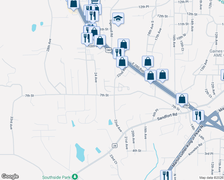 map of restaurants, bars, coffee shops, grocery stores, and more near 705 Williams Avenue in Phenix City