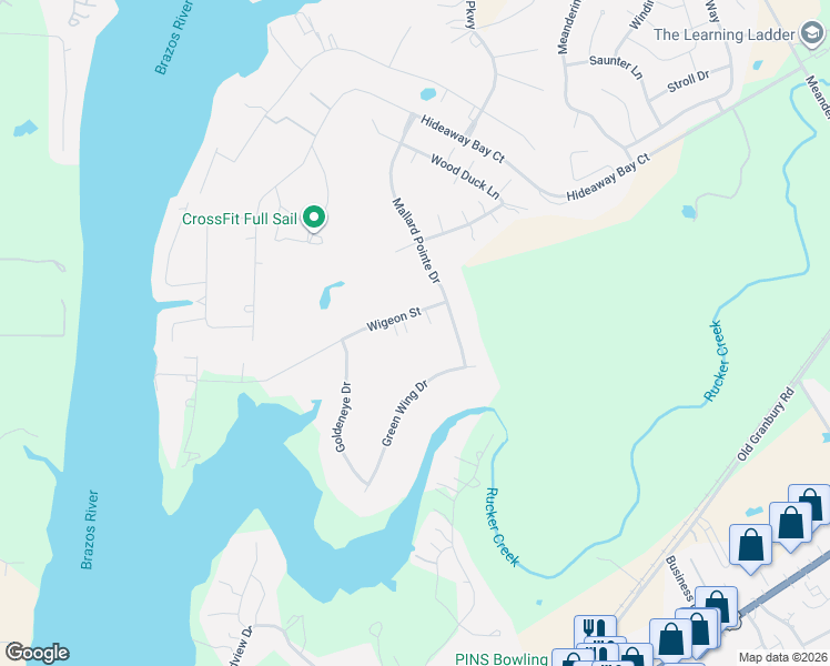 map of restaurants, bars, coffee shops, grocery stores, and more near 2014 Green Wing Drive in Granbury