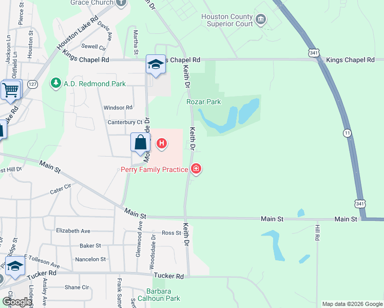 map of restaurants, bars, coffee shops, grocery stores, and more near 1018 Keith Drive in Perry