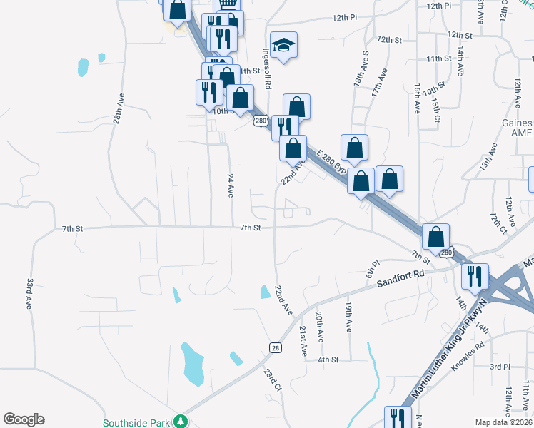 map of restaurants, bars, coffee shops, grocery stores, and more near 705 Williams Avenue in Phenix City