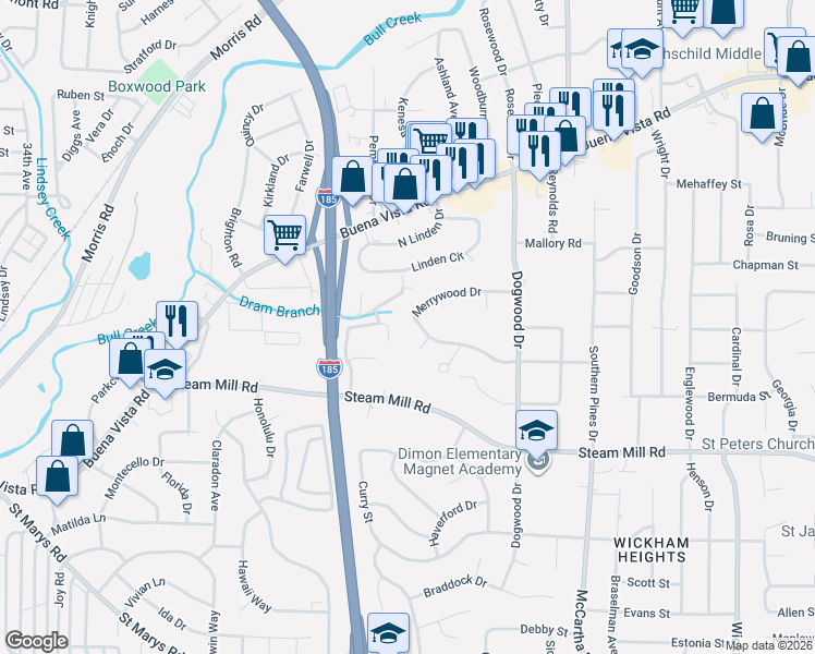 map of restaurants, bars, coffee shops, grocery stores, and more near 4020 Merrywood Court in Columbus