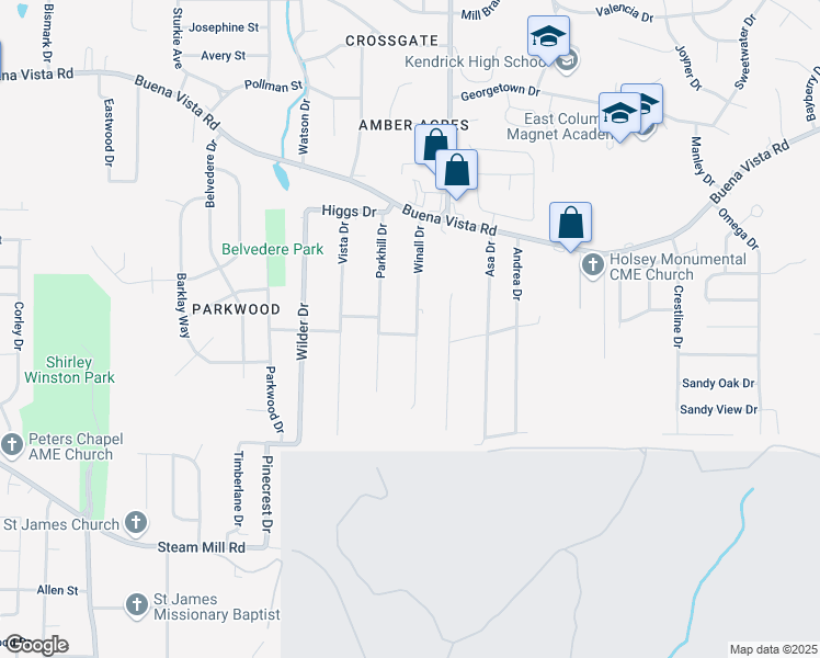 map of restaurants, bars, coffee shops, grocery stores, and more near 703 Winall Drive in Columbus
