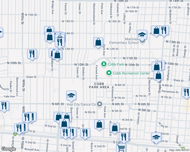 map of restaurants, bars, coffee shops, grocery stores, and more near 908 Forrest Avenue in Abilene