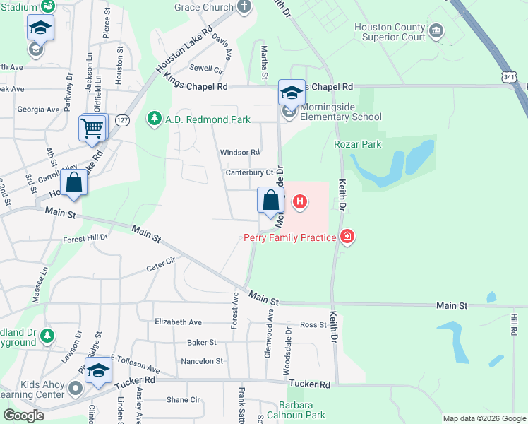 map of restaurants, bars, coffee shops, grocery stores, and more near 1121 Morningside Drive in Perry