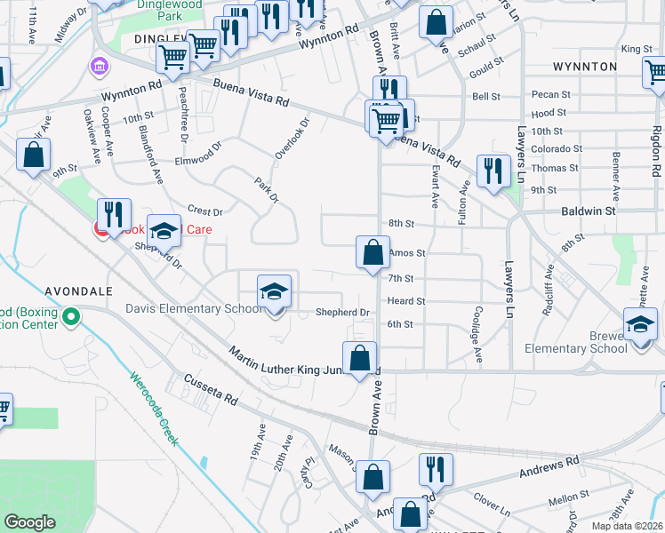 map of restaurants, bars, coffee shops, grocery stores, and more near 2005 7th Street in Columbus