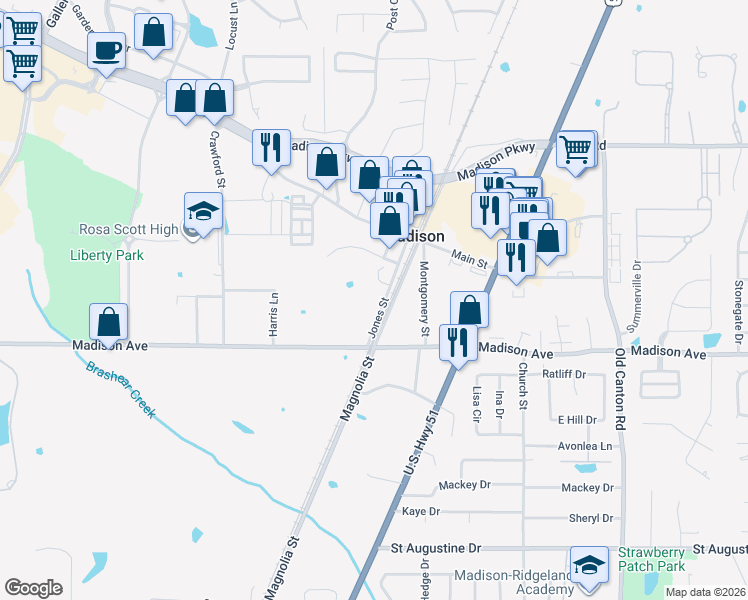 map of restaurants, bars, coffee shops, grocery stores, and more near 225 Jones Street in Madison