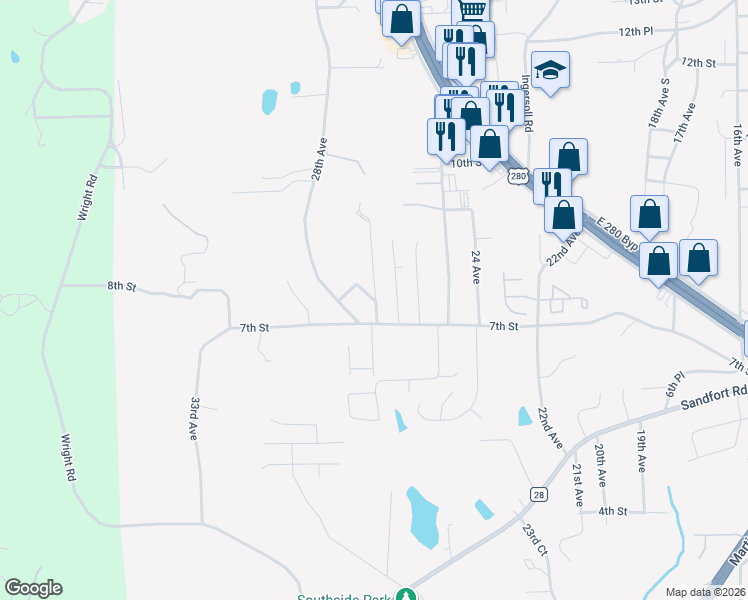 map of restaurants, bars, coffee shops, grocery stores, and more near 1 8th Street in Phenix City