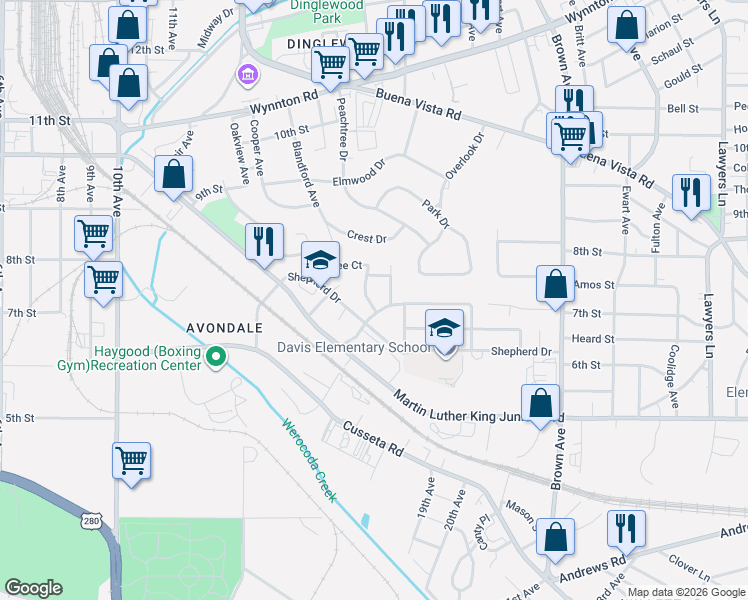 map of restaurants, bars, coffee shops, grocery stores, and more near 716 Palmetto Avenue in Columbus
