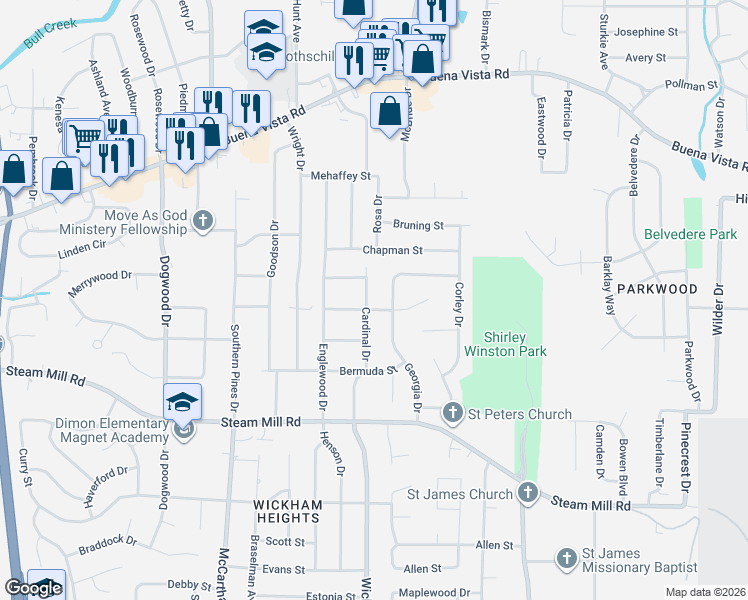 map of restaurants, bars, coffee shops, grocery stores, and more near 759 Cardinal Drive in Columbus