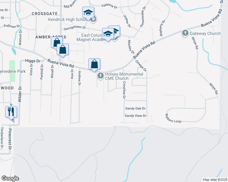 map of restaurants, bars, coffee shops, grocery stores, and more near 5771 Spanish Oak Drive in Columbus