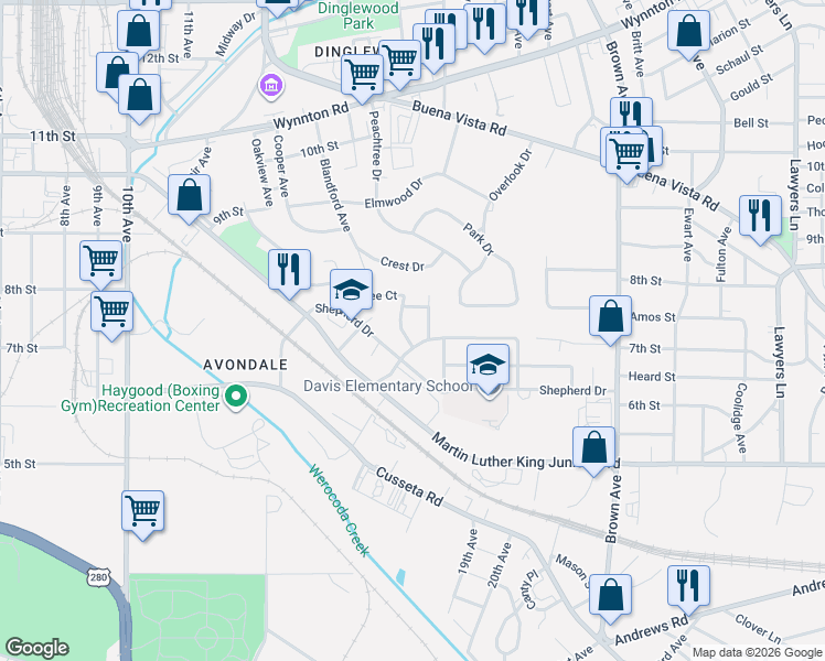 map of restaurants, bars, coffee shops, grocery stores, and more near 716 Palmetto Avenue in Columbus