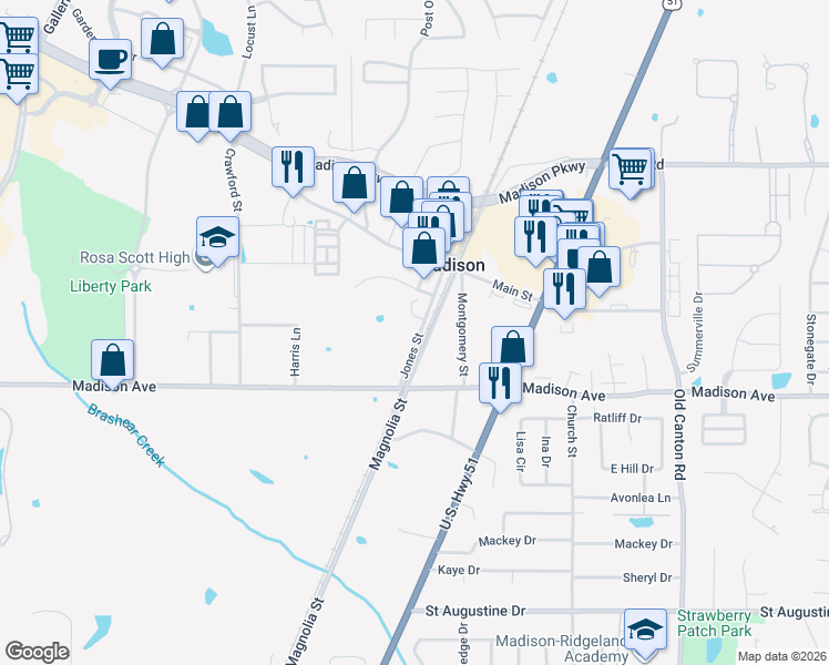 map of restaurants, bars, coffee shops, grocery stores, and more near 225 Jones Street in Madison