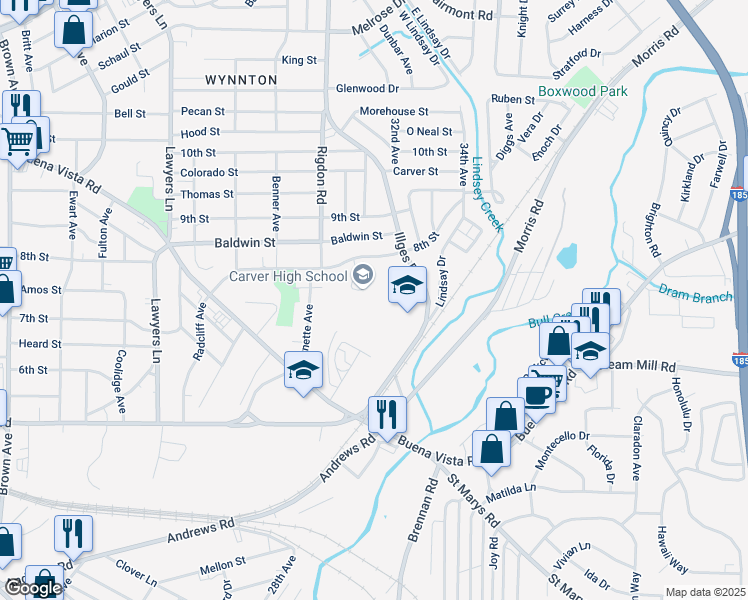 map of restaurants, bars, coffee shops, grocery stores, and more near 3100 8th Street in Columbus