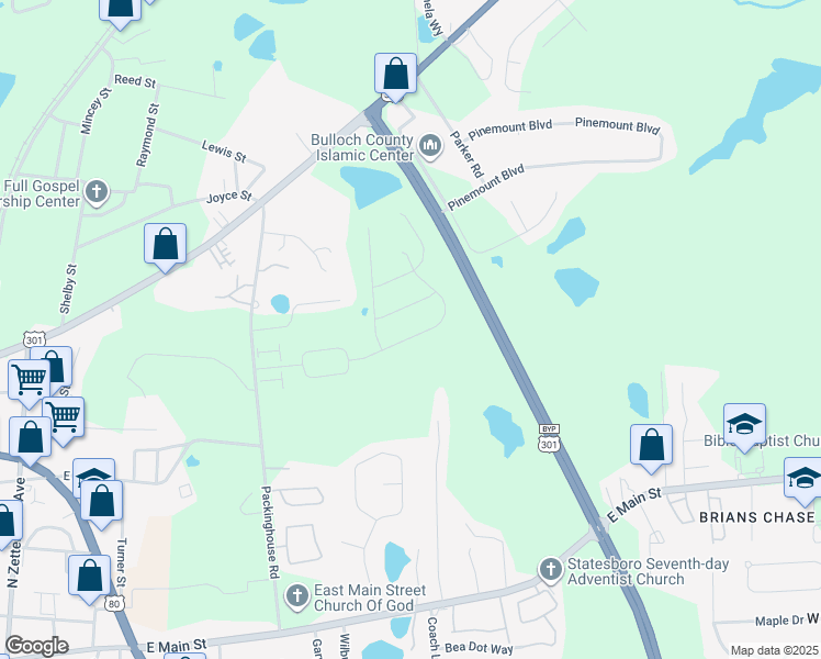 map of restaurants, bars, coffee shops, grocery stores, and more near 530 Acorn Lane in Statesboro