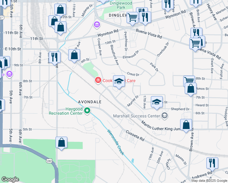 map of restaurants, bars, coffee shops, grocery stores, and more near 1400 Shepherd Drive in Columbus