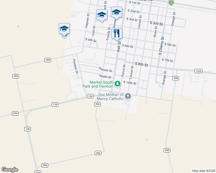 map of restaurants, bars, coffee shops, grocery stores, and more near 1403 Herring in Merkel