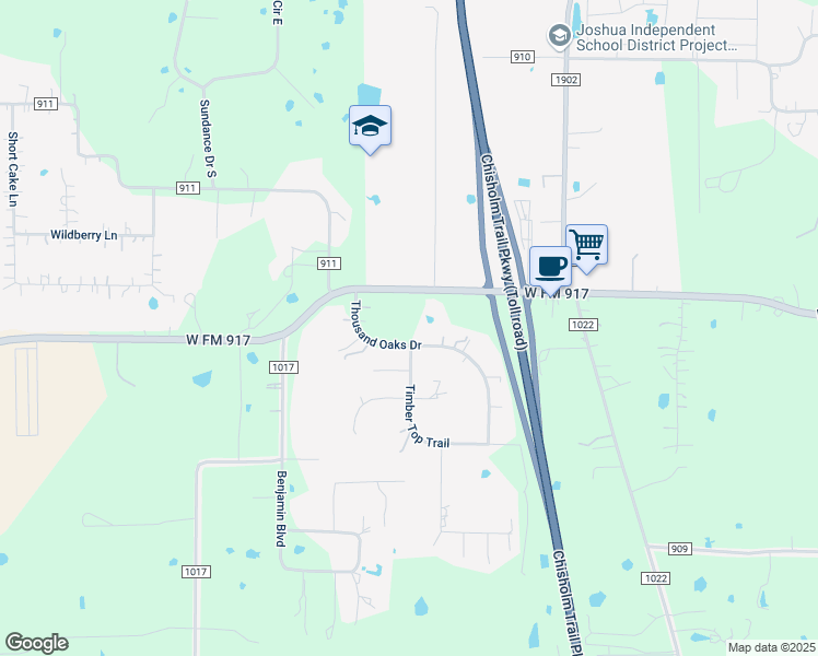 map of restaurants, bars, coffee shops, grocery stores, and more near 5802 Thousand Oaks Drive in Joshua