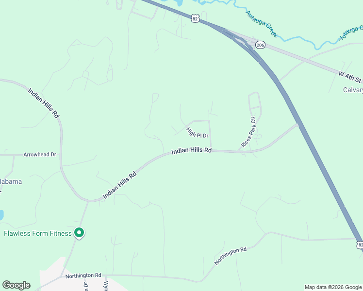 map of restaurants, bars, coffee shops, grocery stores, and more near 1360 Indian Hills Road in Prattville