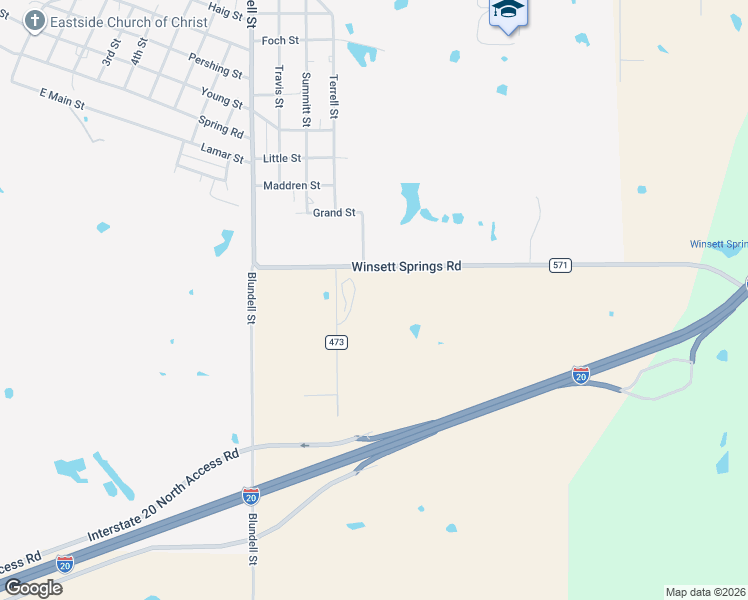 map of restaurants, bars, coffee shops, grocery stores, and more near CR 473 Highway 571 in Ranger