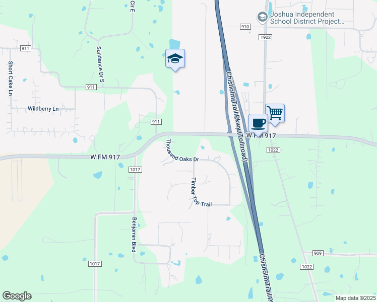 map of restaurants, bars, coffee shops, grocery stores, and more near 5802 Thousand Oaks Drive in Joshua