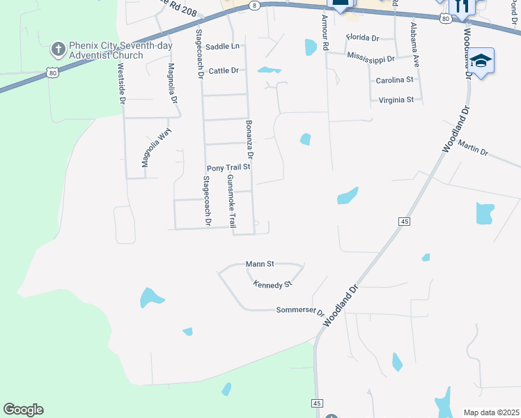 map of restaurants, bars, coffee shops, grocery stores, and more near 801 Bonanza Drive in Phenix City