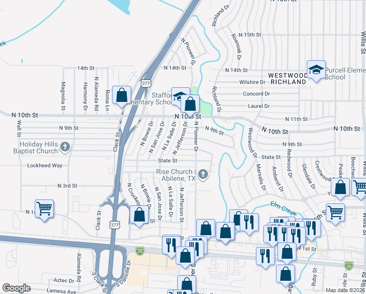 map of restaurants, bars, coffee shops, grocery stores, and more near 4434 Capitol Avenue in Abilene