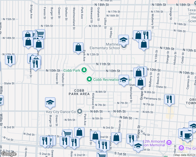 map of restaurants, bars, coffee shops, grocery stores, and more near 890 Graham Street in Abilene