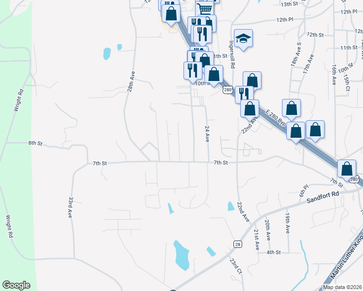 map of restaurants, bars, coffee shops, grocery stores, and more near 716 Pine Hill Court in Phenix City