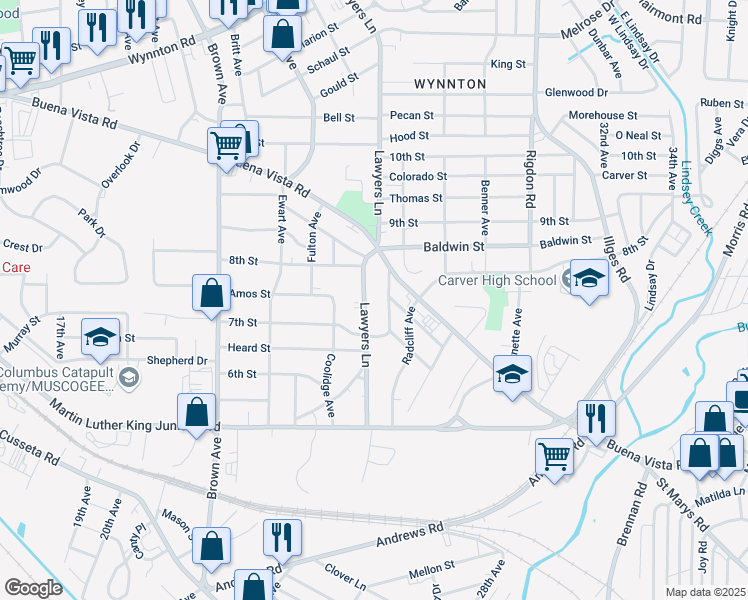 map of restaurants, bars, coffee shops, grocery stores, and more near 744 Lawyers Lane in Columbus