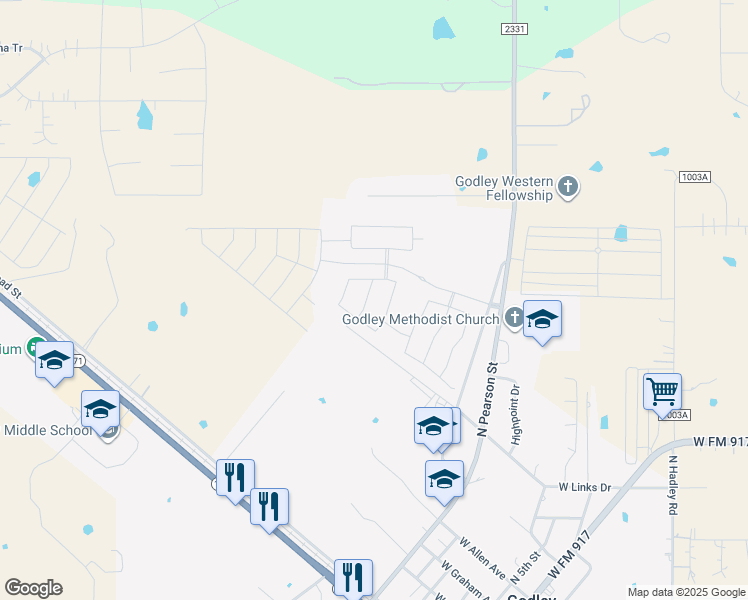 map of restaurants, bars, coffee shops, grocery stores, and more near 100 Mystic Drive in Godley