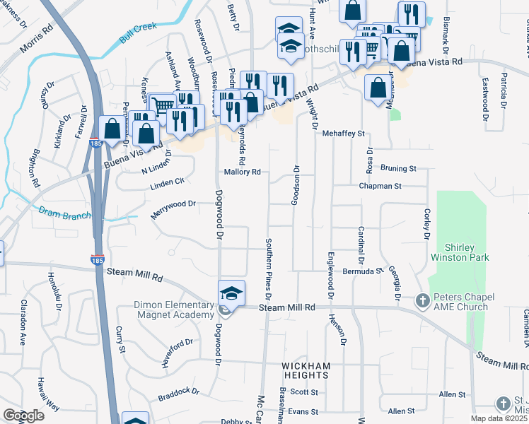 map of restaurants, bars, coffee shops, grocery stores, and more near 717 Southern Pines Drive in Columbus
