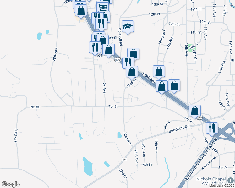 map of restaurants, bars, coffee shops, grocery stores, and more near 2205 Windmark Court in Phenix City