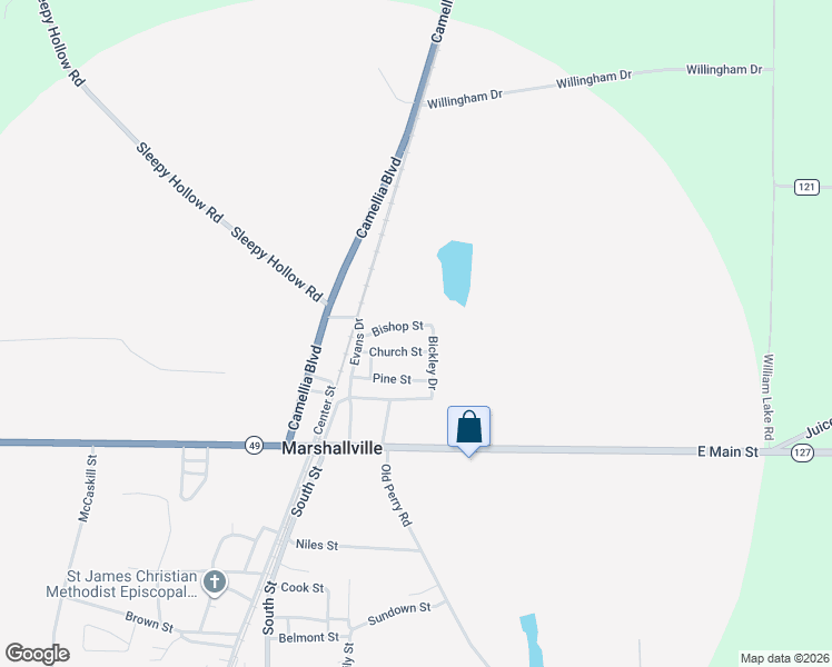 map of restaurants, bars, coffee shops, grocery stores, and more near 218 Bishop Street in Marshallville