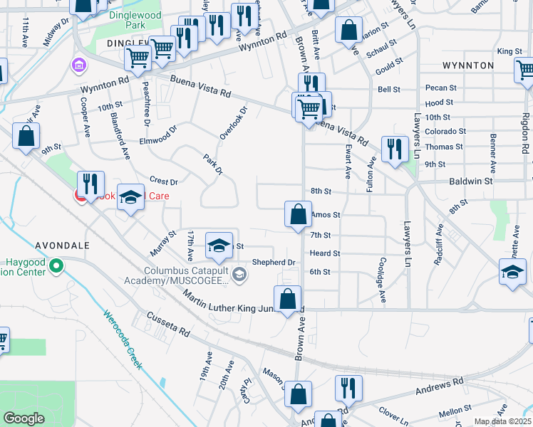 map of restaurants, bars, coffee shops, grocery stores, and more near 2012 Paris Drive in Columbus