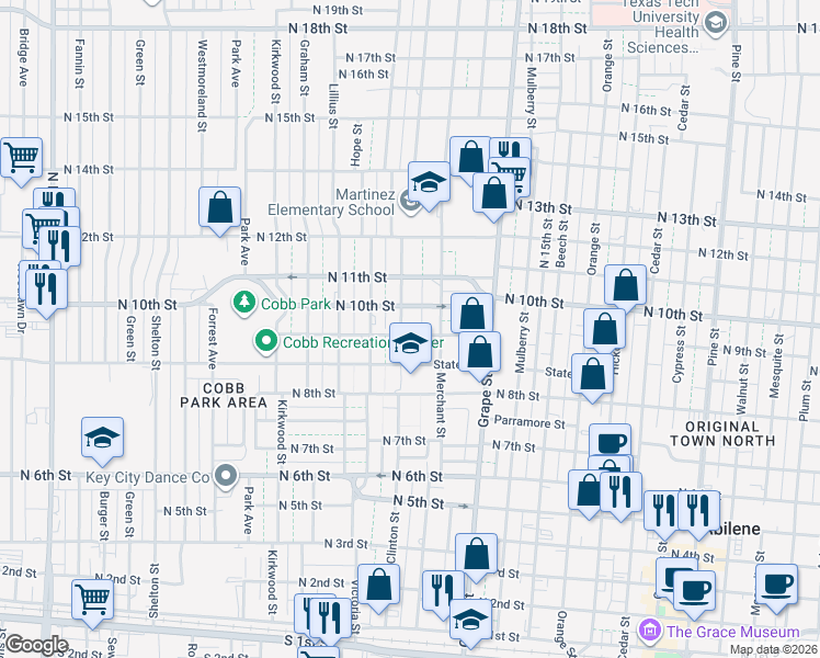 map of restaurants, bars, coffee shops, grocery stores, and more near 901 Clinton St in Abilene