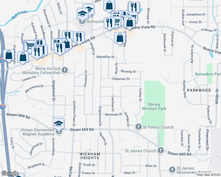 map of restaurants, bars, coffee shops, grocery stores, and more near 759 Cardinal Drive in Columbus