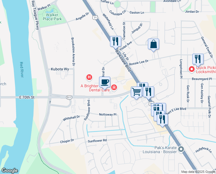 map of restaurants, bars, coffee shops, grocery stores, and more near 4947-4999 Medical Dr in Bossier City