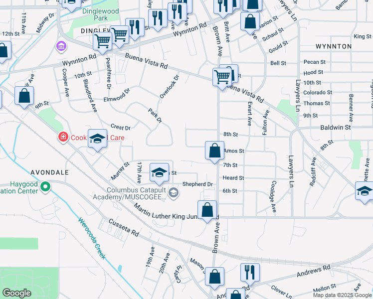 map of restaurants, bars, coffee shops, grocery stores, and more near 2012 Paris Drive in Columbus