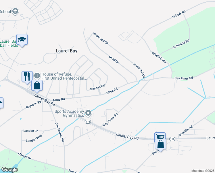 map of restaurants, bars, coffee shops, grocery stores, and more near 16 Pelican Circle in Beaufort