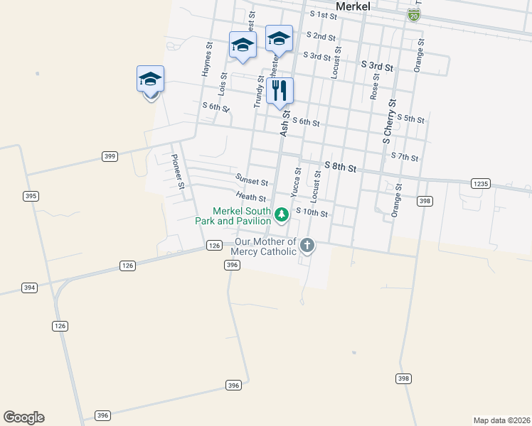 map of restaurants, bars, coffee shops, grocery stores, and more near 1403 Herring in Merkel