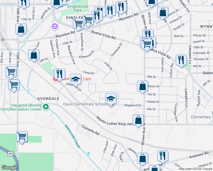 map of restaurants, bars, coffee shops, grocery stores, and more near 1820 Overlook Street in Columbus