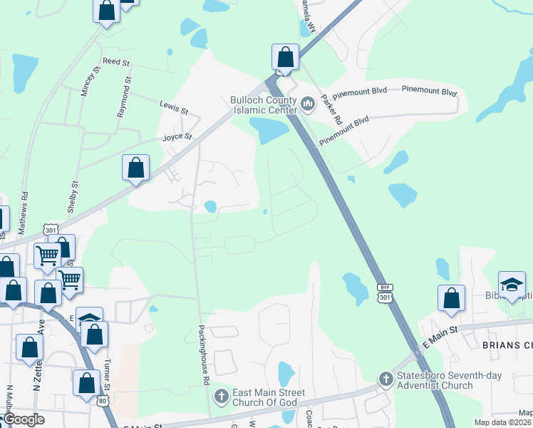 map of restaurants, bars, coffee shops, grocery stores, and more near 530 Acorn Lane in Statesboro